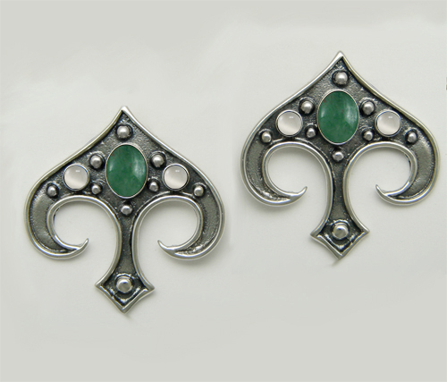Sterling Silver Gothic Inspired Drop Dangle Earrings With Jade And White Moonstone